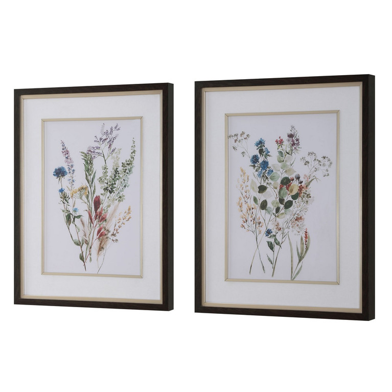 Uttermost - 32341 - Framed Prints S/2 - Delicate Flowers - Dark Wood Grain