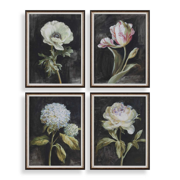 Uttermost - 32426 - Framed Prints Set/4 - Florals On Black - Dark Brown