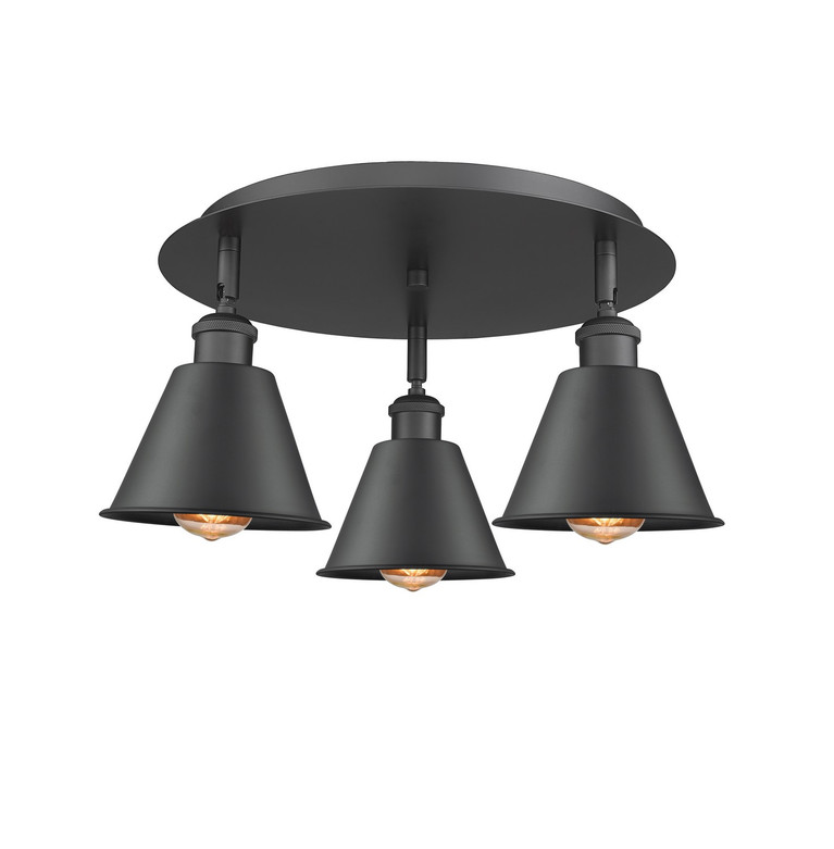 Innovations - 516-3C-BK-M8-BK - Three Light Semi-Flush Mount - Ballston - Matte Black