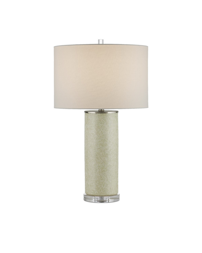 Currey and Company - 6000-0938 - One Light Table Lamp - Verdure Collection - Green/Off-White/Clear/Satin Nickel