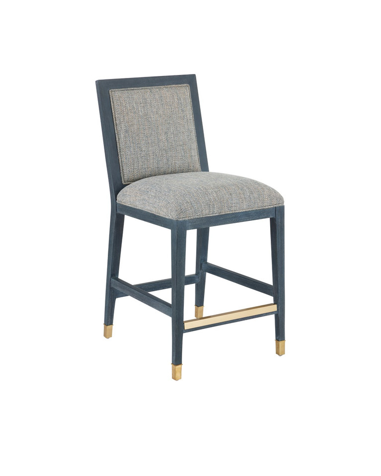 Currey and Company - 7000-0902 - Counter Stool - Santos - Vintage Navy/Satin Brass