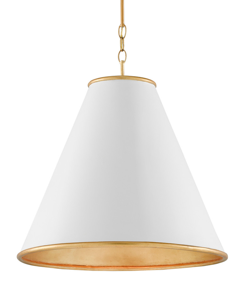 Currey and Company - 9000-0537 - One Light Pendant - Pierrepont - Painted Gesso White/Contemporary Gold Leaf/Gold