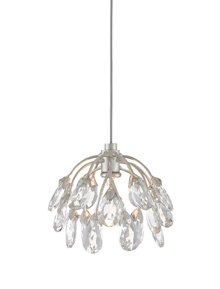 Currey and Company - 9000-0667 - One Light Pendant - Crystal Bud - Clear/Contemporary Silver Leaf/Silver