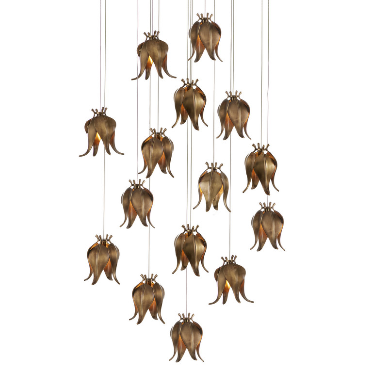 Currey and Company - 9000-1022 - 15 Light Pendant - Iota - Antique Brass/Silver