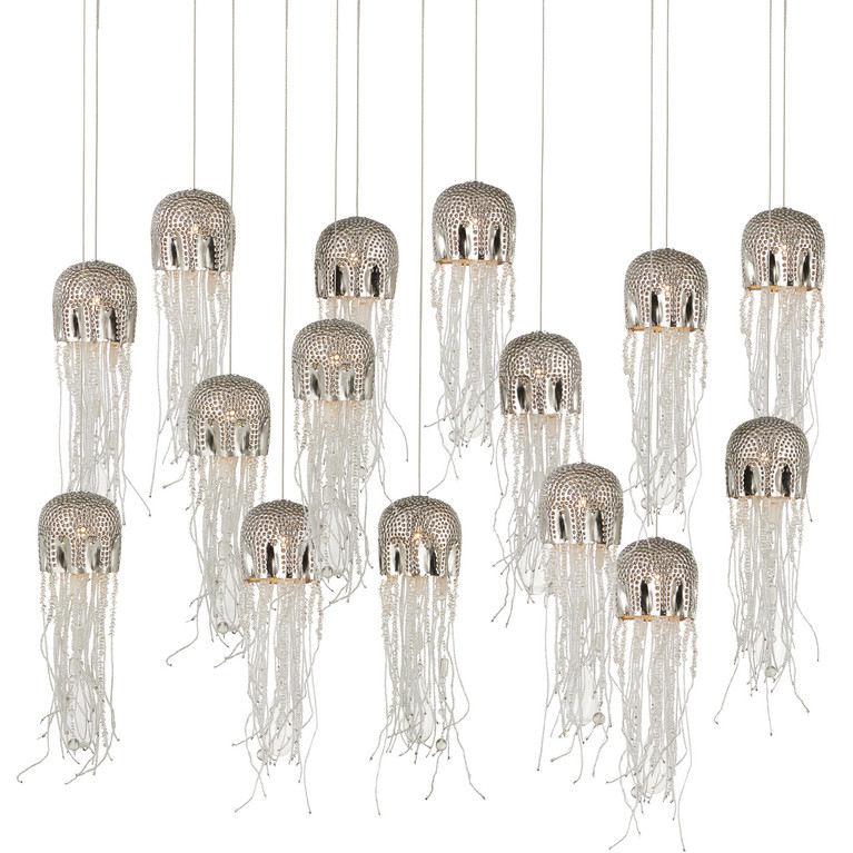 Currey and Company - 9000-1030 - 15 Light Pendant - Medusa - Nickel/Clear/Silver