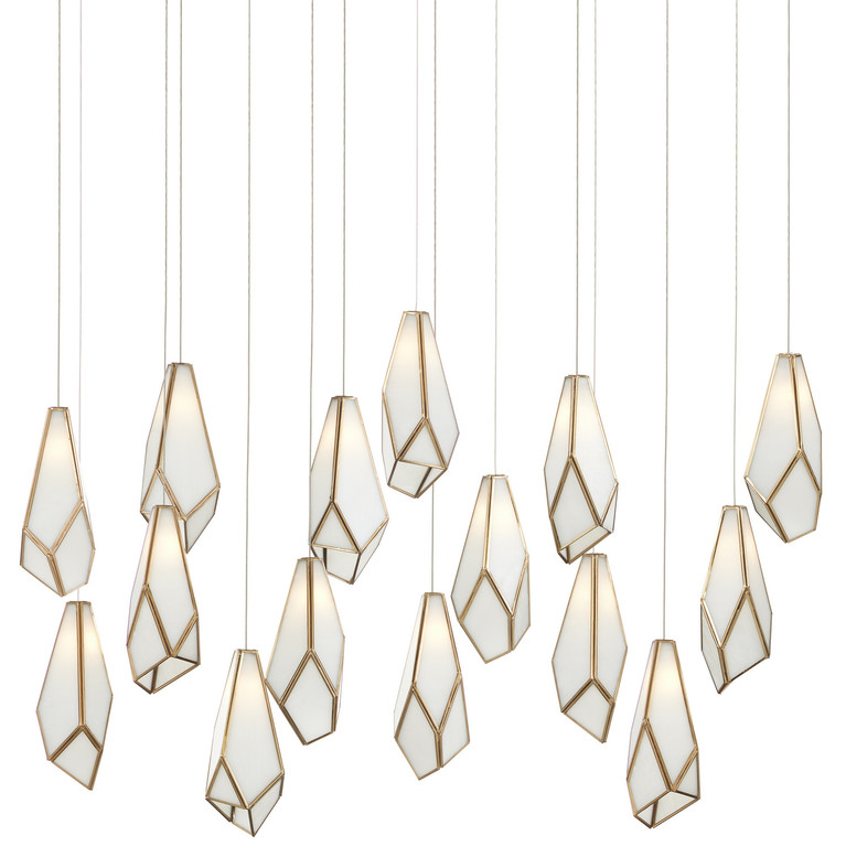 Currey and Company - 9000-1037 - 15 Light Pendant - Glace - White/Antique Brass/Silver