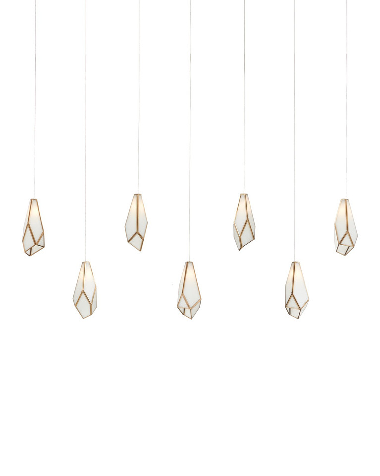Currey and Company - 9000-1072 - Seven Light Pendant - Glace - White/Antique Brass/Silver