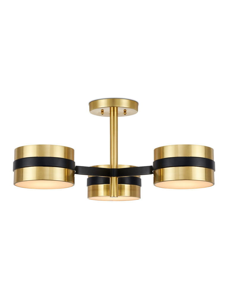 Currey and Company - 9000-1171 - Three Light Semi-Flush Mount - Heybrook - Polished Brass/Black/White