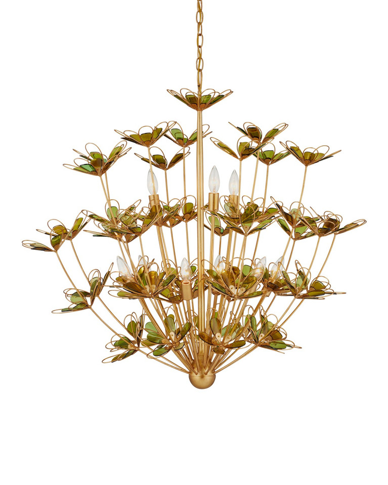 Currey and Company - 9000-1199 - Nine Light Chandelier - Midsummer - Contemporary Gold Leaf/Contemporary Gold/Green