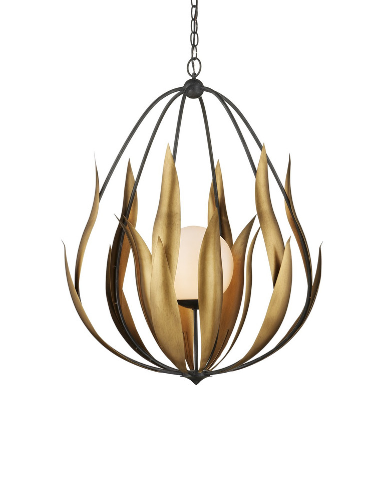 Currey and Company - 9000-1250 - One Light Chandelier - Endymion - Aged Steel/Brass/White