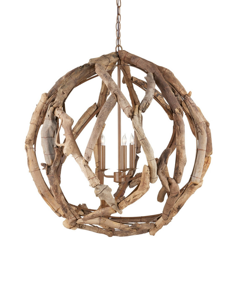 Currey and Company - 9078 - Three Light Chandelier - Driftwood - Natural/Washed Driftwood