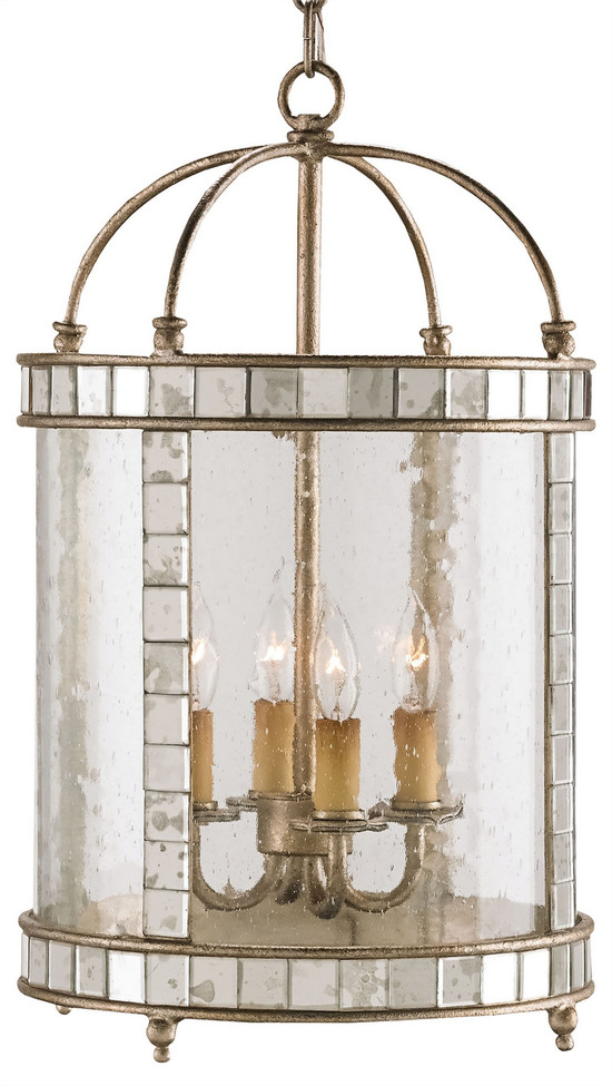 Currey and Company - 9229 - Four Light Lantern - Corsica - Harlow Silver Leaf/Antique Mirror/Clear