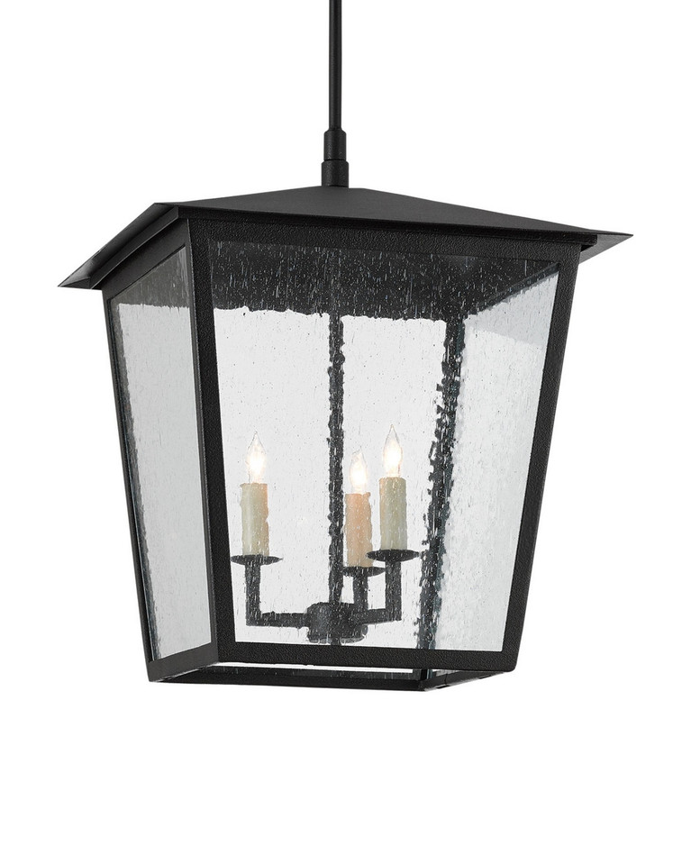 Currey and Company - 9500-0002 - Three Light Outdoor Lantern - Bening - Midnight Black/Clear Seeded