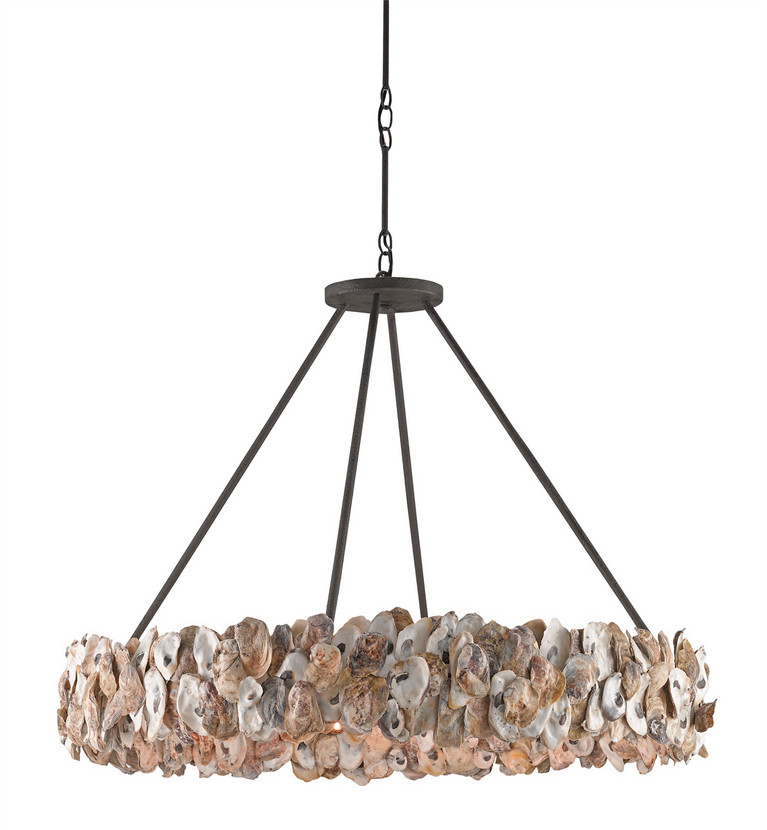 Currey and Company - 9672 - Eight Light Chandelier - Oyster Shell - Natural/Textured Bronze