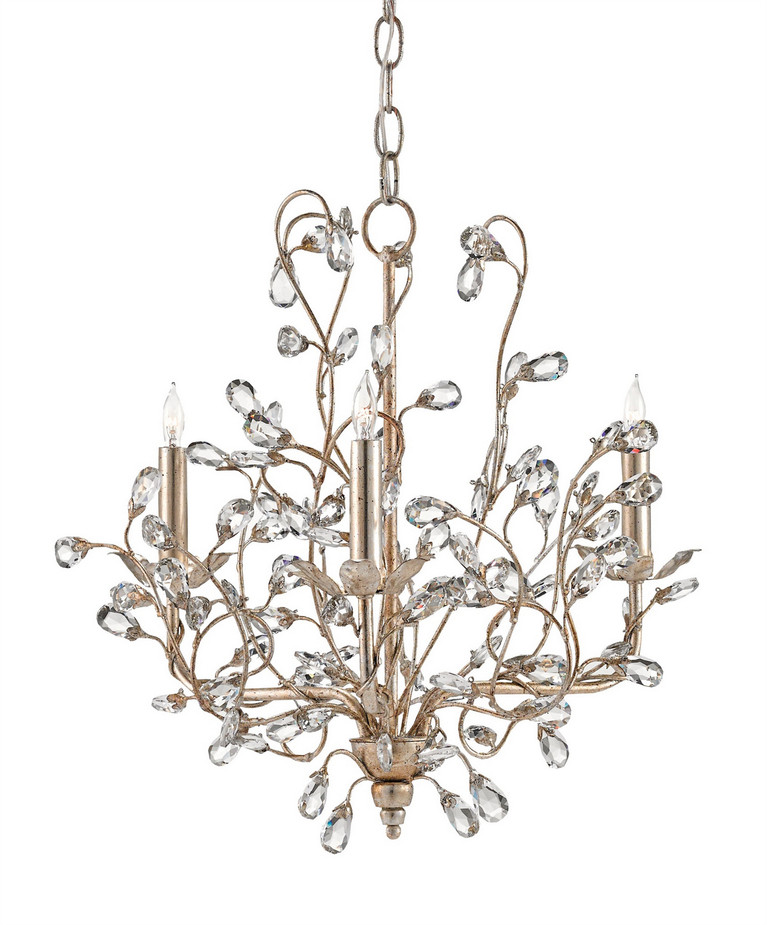 Currey and Company - 9974 - Three Light Chandelier - Crystal Bud - Silver Granello