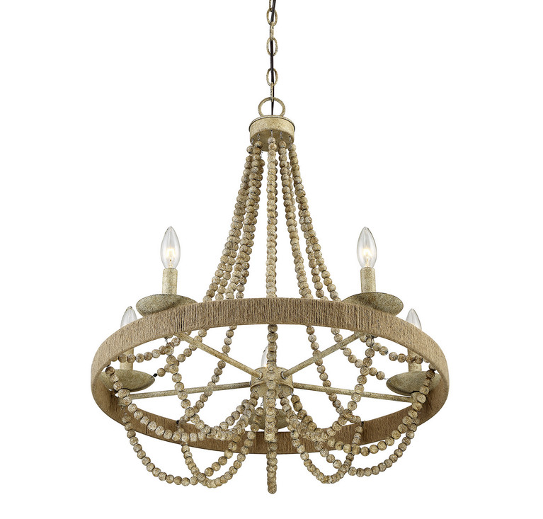 Meridian - M10014-97 - Five Light Chandelier - Mchan - Natural Wood with Rope