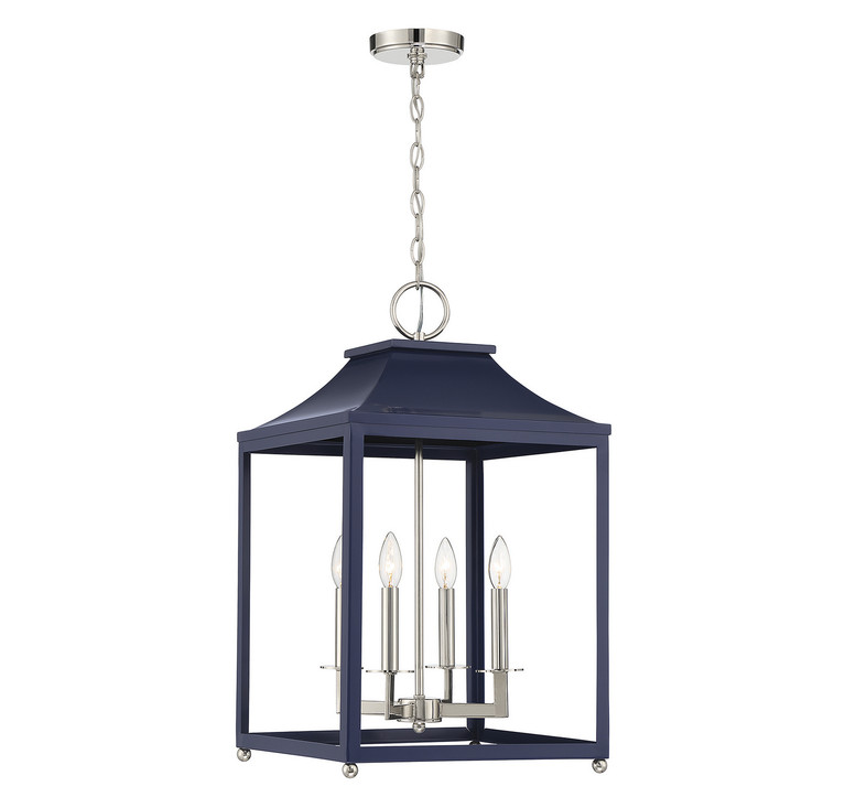Meridian - M30009NBLPN - Four Light Pendant - Navy Blue w/Polished Nickel