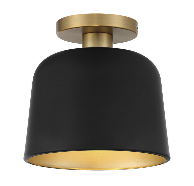 Meridian - M60067MBKNB - One Light Semi-Flush Mount - Matte Black with Natural Brass