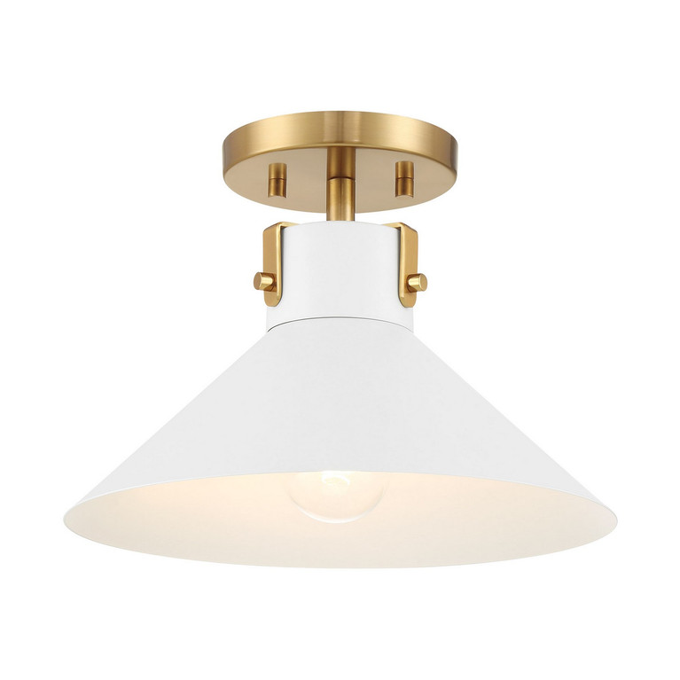 Meridian - M60078WHNB - One Light Semi-Flush Mount - White and Natural Brass