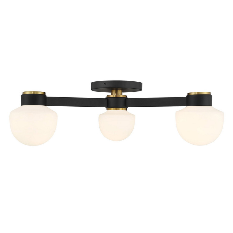 Meridian - M60079MBKNB - Three Light Semi-Flush Mount - Matte Black and Natural Brass