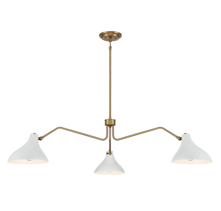 Meridian - M7019WHNB - Three Light Pendant - White with Natural Brass