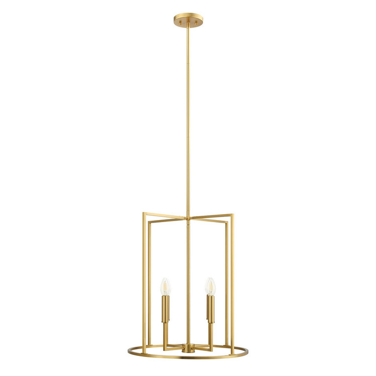 Meridian - M7044NB - Four Light Pendant - Natural Brass