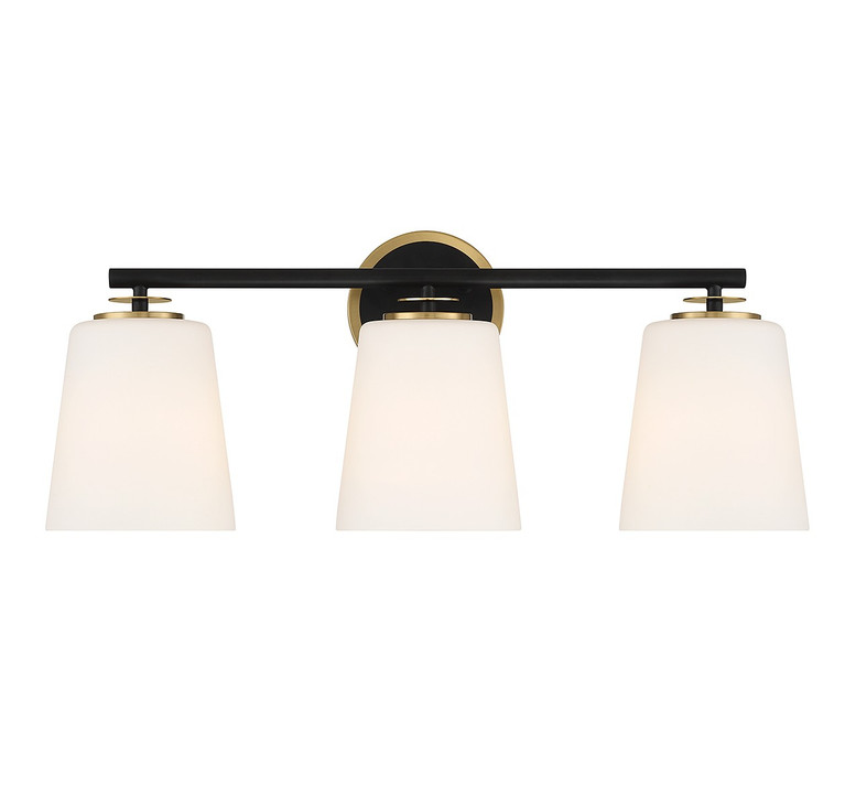 Meridian - M80078MBKNB - Three Light Bathroom Vanity - Matte Black and Natural Brass
