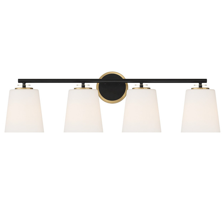 Meridian - M80079MBKNB - Four Light Bathroom Vanity - Matte Black and Natural Brass