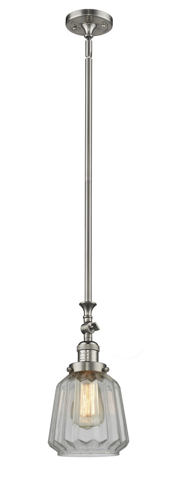 manufacturer_finish:Brushed Satin Nickel|manufacturer_glass:Clear Chatham|light_output:220.00lm|color_temperature:2200K|cri:99