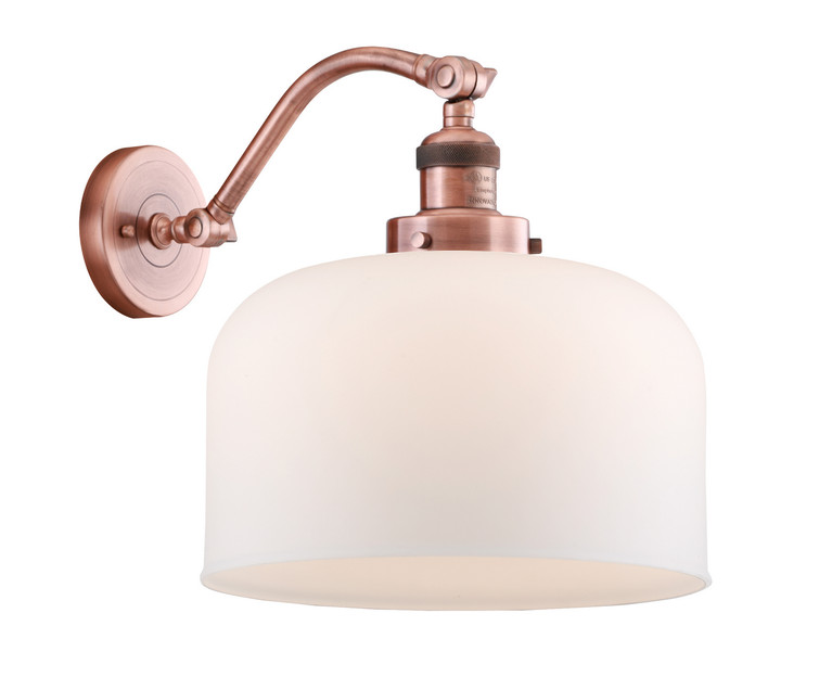 manufacturer_finish:Antique Copper|manufacturer_glass:Cased Matte White X-Large Bell|light_output:220.00lm|color_temperature:2200K|cri:99