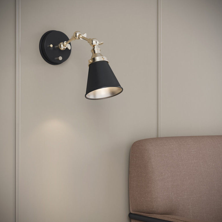 Millennium - 12001-MB/VB - One Light Swing Arm Wall Sconce - Edith - Matte Black/Vintage Brass