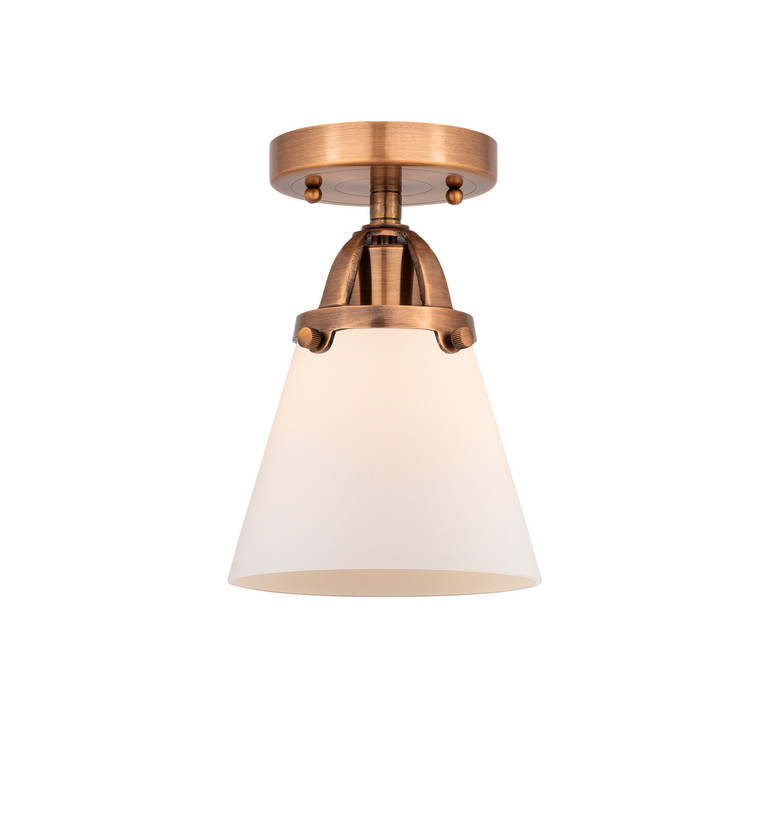 manufacturer_finish:Antique Copper|manufacturer_glass:Matte White Cased Small Cone|light_output:220.00lm|color_temperature:2200K|cri:99