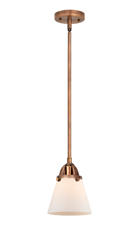 manufacturer_finish:Antique Copper|manufacturer_glass:Matte White Cased Small Cone|light_output:220.00lm|color_temperature:2200K|cri:99