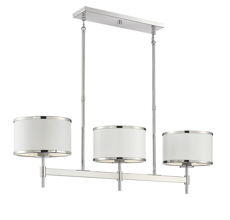 Savoy House - 1-187-3-172 - Three Light Linear Chandelier - Delphi - White with Polished Nickel Acccents