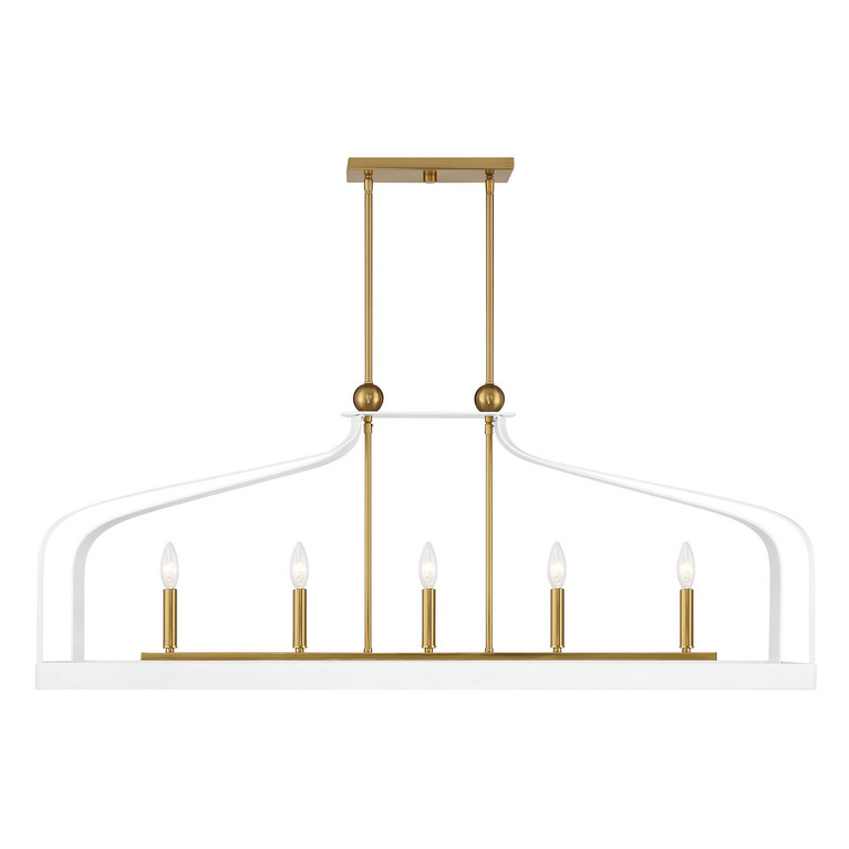 Savoy House - 1-7804-5-142 - Five Light Linear Chandelier - Sheffield - White with Warm Brass Accents