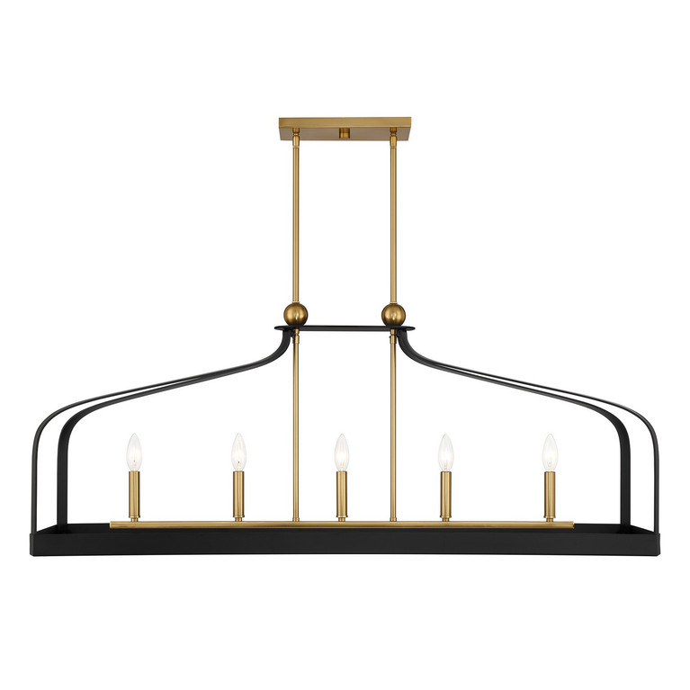 Savoy House - 1-7804-5-143 - Five Light Linear Chandelier - Sheffield - Matte Black w/Warm Brass