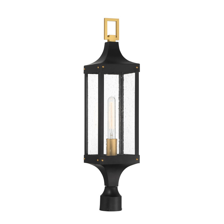 Savoy House - 5-278-144 - One Light Outdoor Post Lantern - Glendale - Matte Black/Weathered Brushed Brass