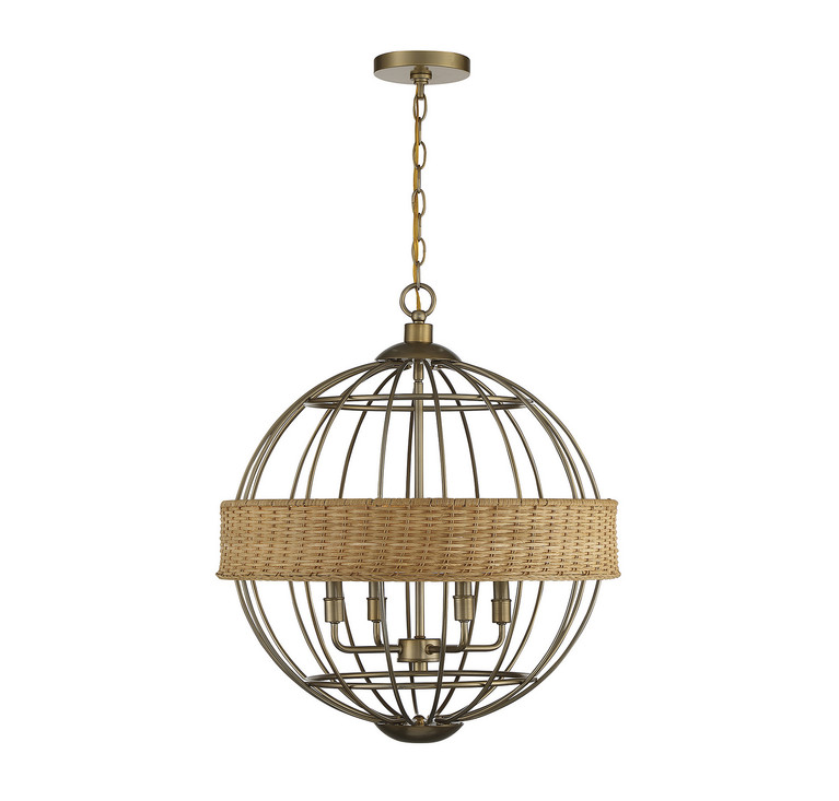 Savoy House - 7-7773-4-177 - Four Light Pendant - Boreal - Burnished Brass with Natural Rattan