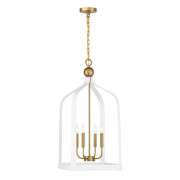 Savoy House - 7-7802-4-142 - Four Light Pendant - Sheffield - White w/Warm Brass Accents