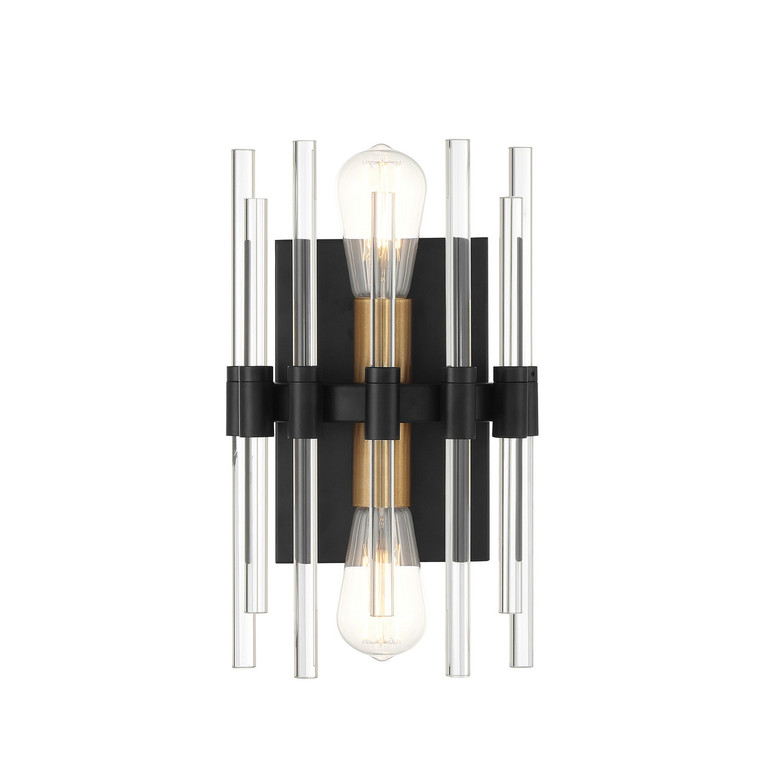 Savoy House - 9-1935-2-143 - Two Light Wall Sconce - Santiago - Matte Black w/Warm Brass