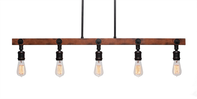Toltec Lighting - 1135-AT18 - Five Light Bar - Portland - Painted Wood-look Metal & Dark Granite