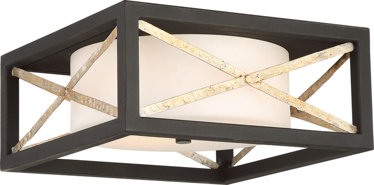 Nuvo Lighting - 60-6132 - Two Light Flush Mount - Boxer - Matte Black / Antique Silver Accents