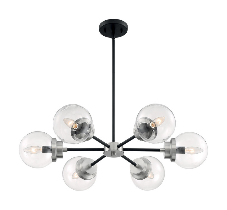Nuvo Lighting - 60-7136 - Six Light Chandelier - Axis - Matte Black / Brushed Nickel
