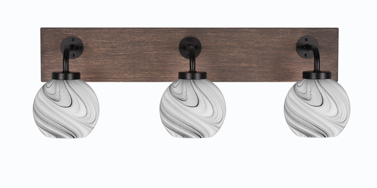 Toltec Lighting - 1773-MBDW-4109 - Three Light Bath Bar - Oxbridge - Matte Black & Painted Distressed Wood-look Metal