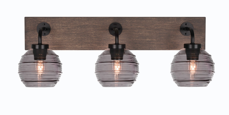 Toltec Lighting - 1773-MBDW-5112 - Three Light Bath Bar - Oxbridge - Matte Black & Painted Distressed Wood-look Metal