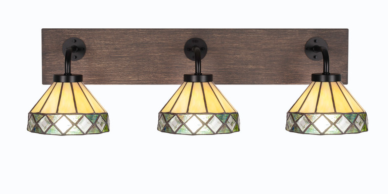 Toltec Lighting - 1773-MBDW-9405 - Three Light Bath Bar - Oxbridge - Matte Black & Painted Distressed Wood-look Metal