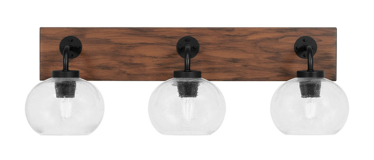 Toltec Lighting - 1773-MBWG-202 - Three Light Bath Bar - Oxbridge - Matte Black & Painted Wood-look Metal