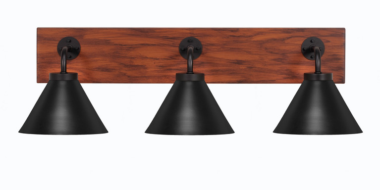Toltec Lighting - 1773-MBWG-421-MB - Three Light Bath Bar - Oxbridge - Matte Black & Painted Wood-look Metal