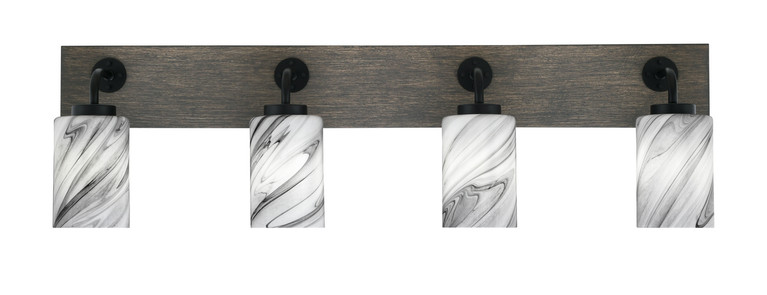 Toltec Lighting - 1774-MBDW-3009 - Four Light Bath Bar - Oxbridge - Matte Black & Painted Distressed Wood-look Metal