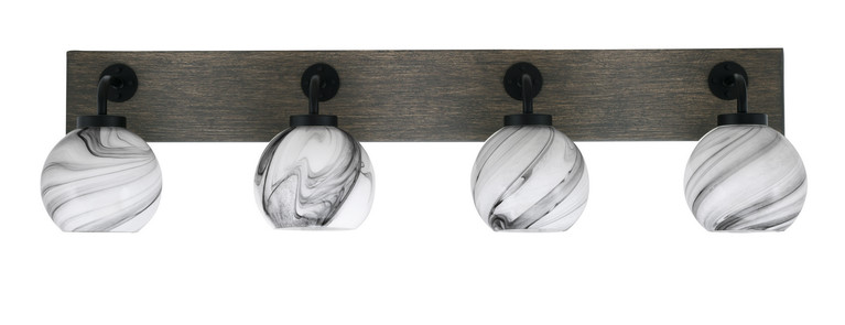 Toltec Lighting - 1774-MBDW-4109 - Four Light Bath Bar - Oxbridge - Matte Black & Painted Distressed Wood-look Metal